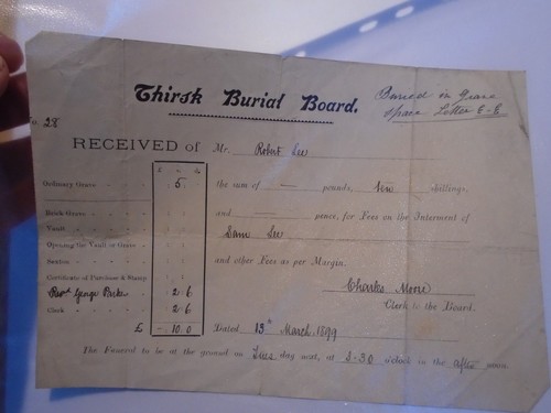 Sons death 1899 burial board - 1899,